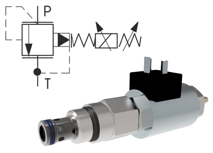 Proportional Pressure Control Valves, Relief, Pilot Operated, Inverted